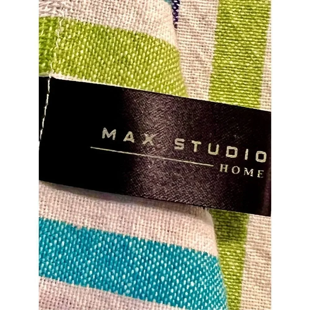 Max Studio Home Tablecloth Blue/Aqua/Green Striped Fringed 54 X 104 100% Cotton